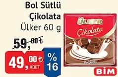 ÜLKER BOL SÜTLÜ ÇİKOLATA 60 G